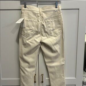 MOTHER Straight Leg Cream Pants Super Swooner, Vegan Leather, Wax On, Wax Off